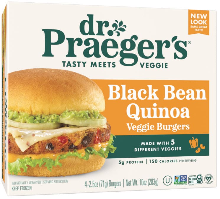 package of dr praegers black bean quinoa veggie burger for ckd 2025