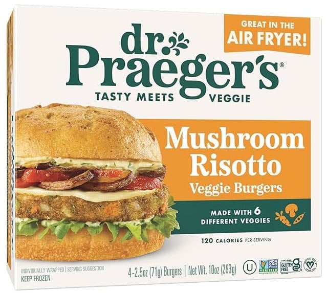 package of dr praegers mushroom risotto veggie burger for ckd 2025