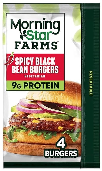 package of morningstar farms lower sodium black bean burgers for CKD