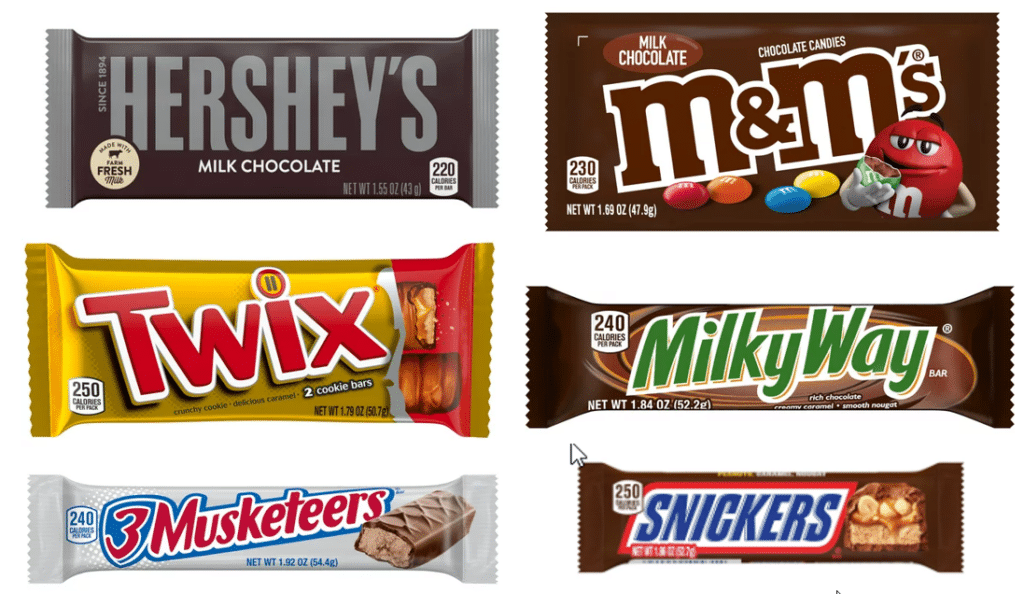 examples of candies that do not typically contain phosphorus additives including hershey's chocolate, twix, 3 musketeers, m&ms, milky way, and snickers