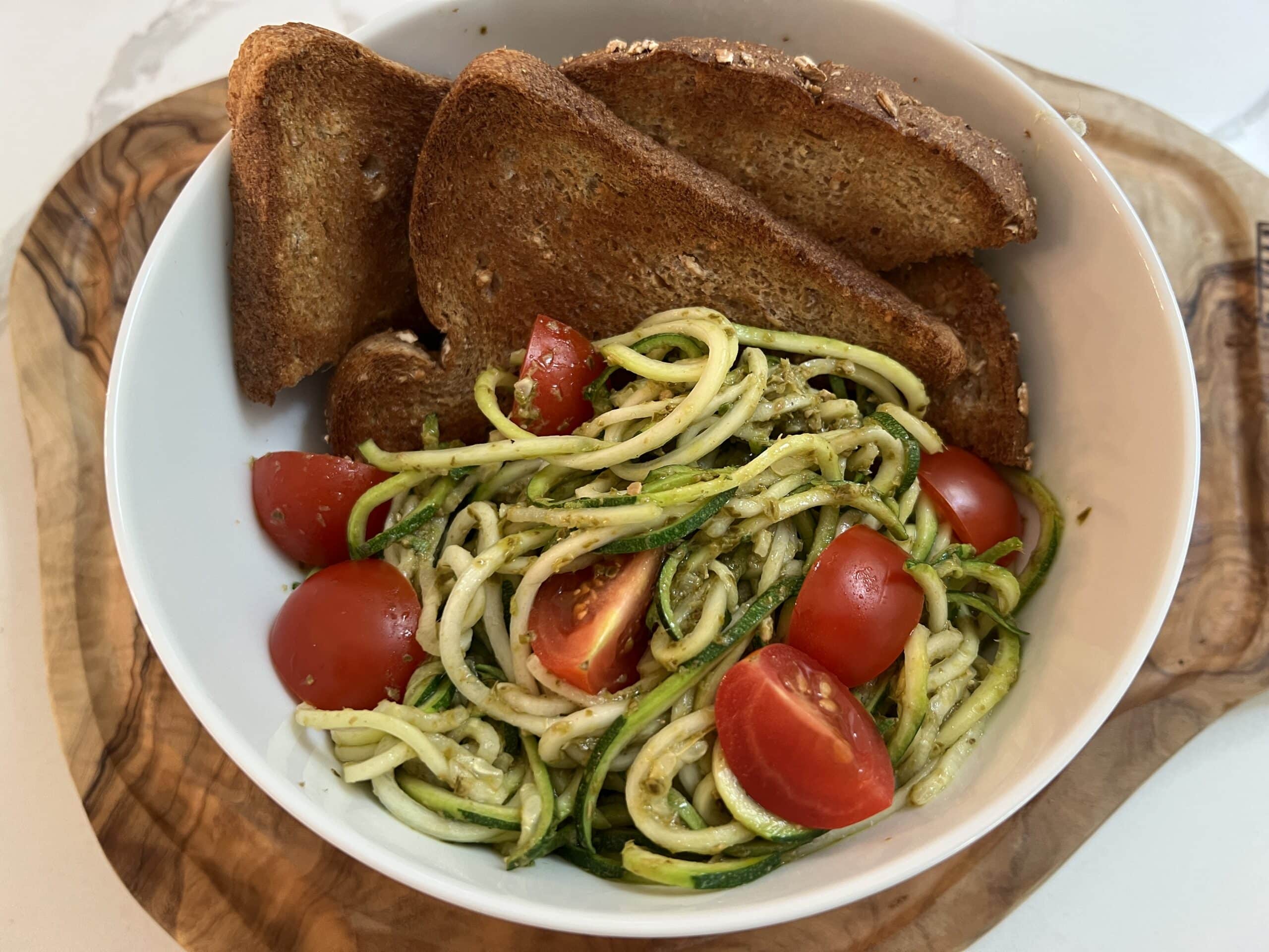 kidney and diabetes friendly dinner idea pesto zucchini