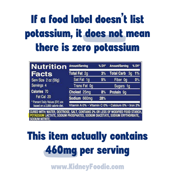 Food labels without potassium