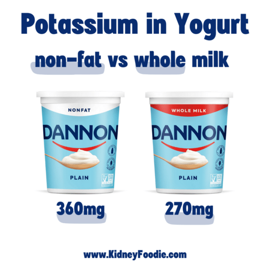 potassium in yogurt whole milk vs non fat