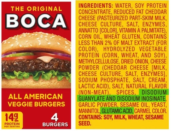 MSG and purines in boca burgers