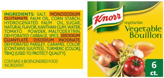 MSG and purines in bouillon cubes
