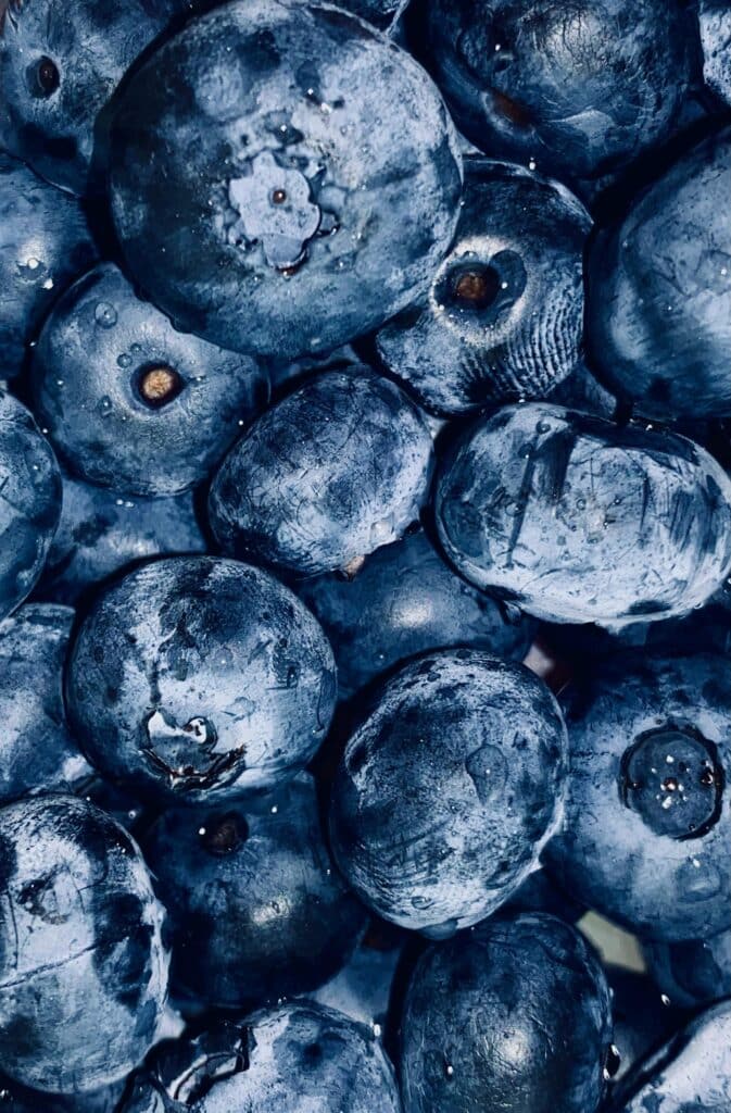 Detailed close-up of fresh blueberries with dew drops, perfect for food and health themes.